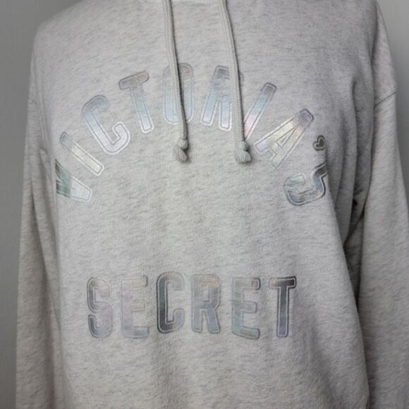Victoria's Secret Gray Hooded Sweatshirt Metallic Graphic & Angel Wings Medium - Picture 3 of 9